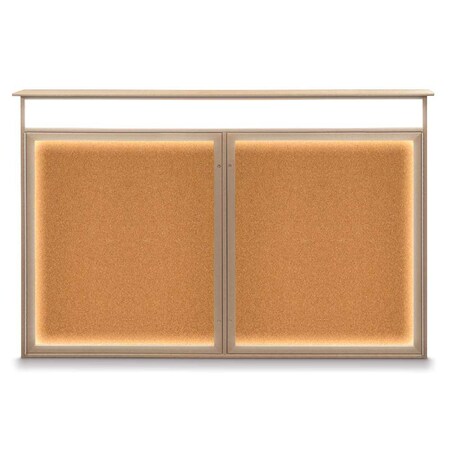 United Visual Products 96"x48" 2-Door Enclosed Outdoor Letterboard, Green Felt/Gold UV1161DDD9648PLUS-GOLD-GREEN